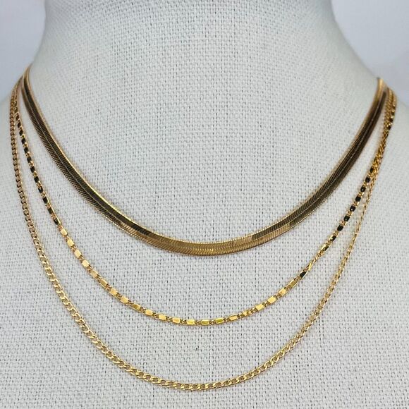 REVOLVE SHASHI Mikaela Multi Layered Necklace in Gold Chain Herringbone & Dainty - Picture 1 of 6